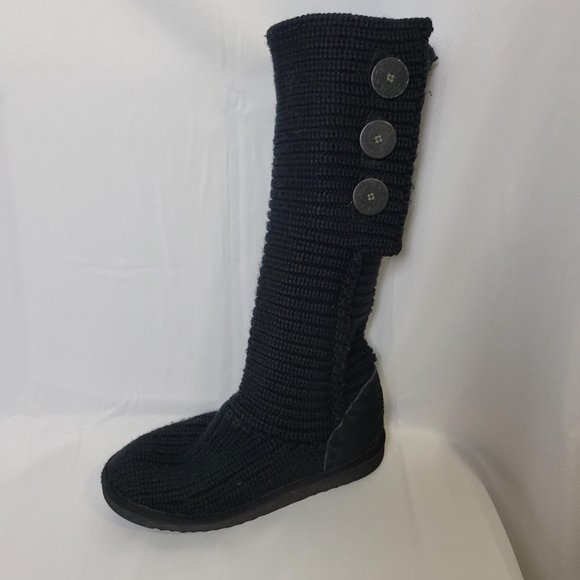 Ugg Australia Women 5819 Comfort Tall Sweater Cardi Knit Boots Shoes Sz 7 Black - Picture 2 of 10